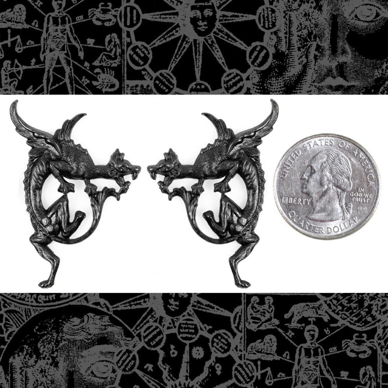 Black Plated Brass Flying Dragon Pendants Stampings One Pair of Dragons - BB-P77